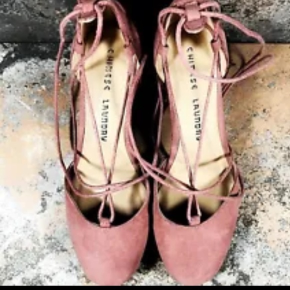 CHINESE LAUNDRY Heels Womens Size 5.5 Pink Suede Wrap Around Ankle Laced Ballet - Picture 3 of 8